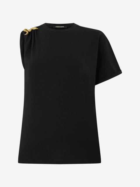 Roberto Cavalli Cotton T-Shirt with Jewel Detail