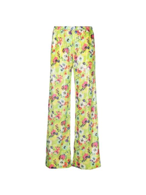 floral-print sequin-embellished trousers