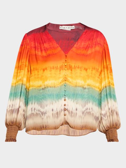 Alice + Olivia Serena Mandarin-Collar Blouse