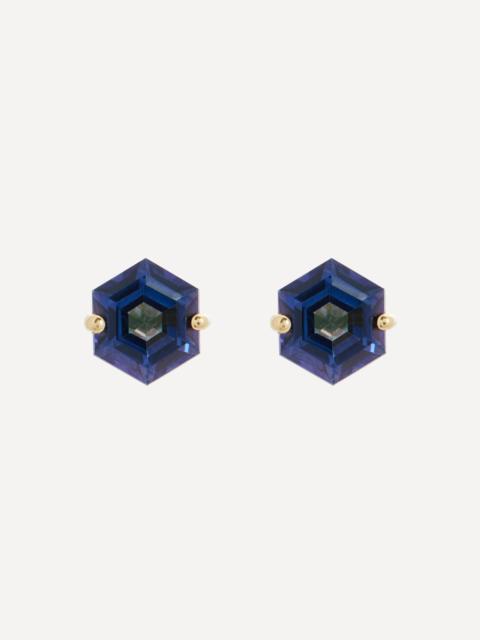 SUZANNE KALAN 14ct Gold Hexagon Cut English Blue Topaz Stud Earrings