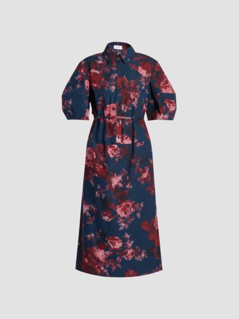 Erdem FLORAL COTTON SHORT SLEEVE MIDI DRESS