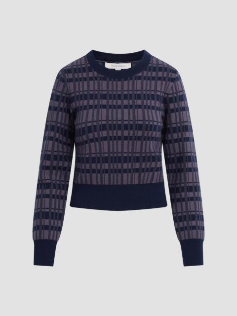 Favorite Daughter Women's Henry Plaid Knit Crewneck Sweater - Navy Plaid