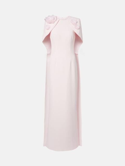 Safiyaa Lennox floral-appliqué caped crêpe gown