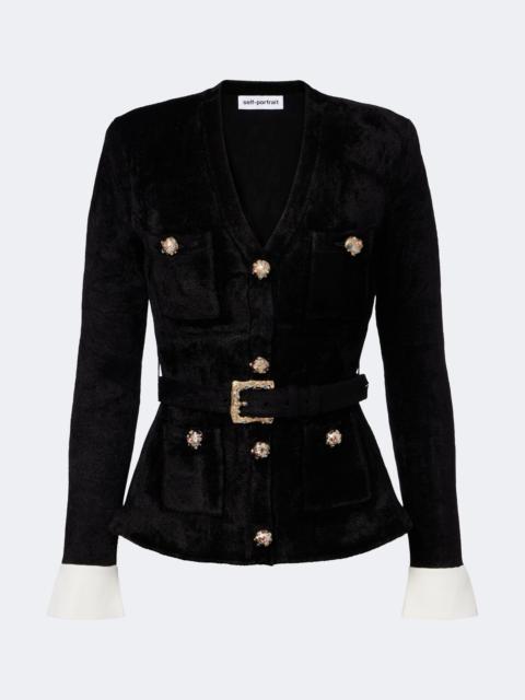 self-portrait Belted embellished chenille jacket