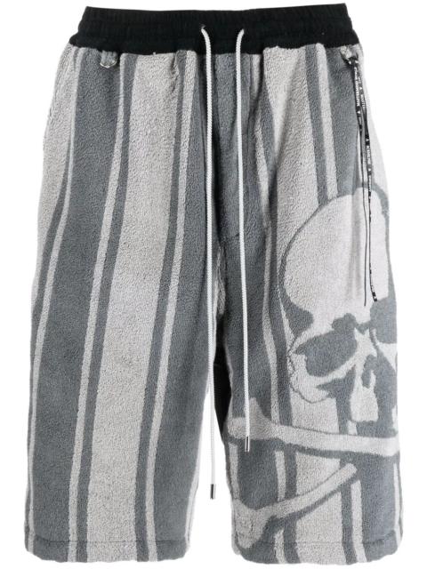 striped skull-print track shorts