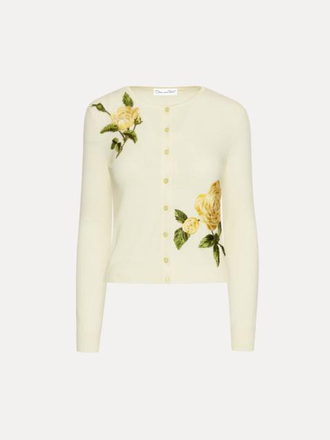 Oscar de la Renta ENGLISH ROSE THREADWORK CARDIGAN