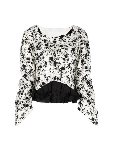 RENLI SU plear-detail floral-print blouse