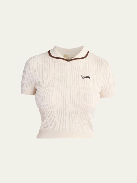 Valentino Cable Knit Crop Polo Sweater