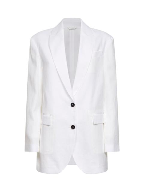 Brunello Cucinelli White cotton canvas jacket with monili
