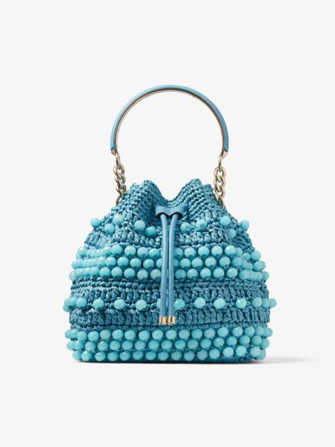 JIMMY CHOO Bon Bon Bucket
Malibu Beaded Raffia and Smooth Leather Bucket Bag