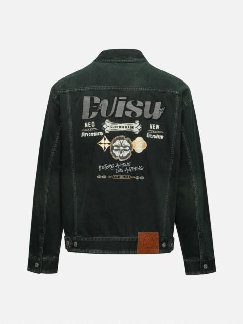 GREEN TONE WASHED EFFECT WITH LOGO EMBROIDERY LOOSE FIT DENIM JACKET