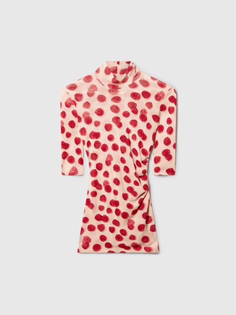 Stella McCartney Raspberry Print High-Neck Mesh Top