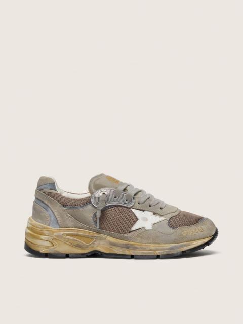 Golden Goose Men's Dad-Star in dove-gray suede and silver mesh with white leather star and suede heel tab