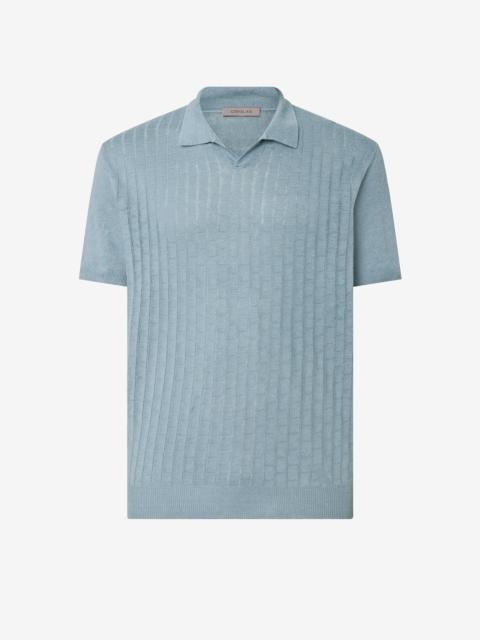 CORNELIANI Light blue pure linen polo shirt
