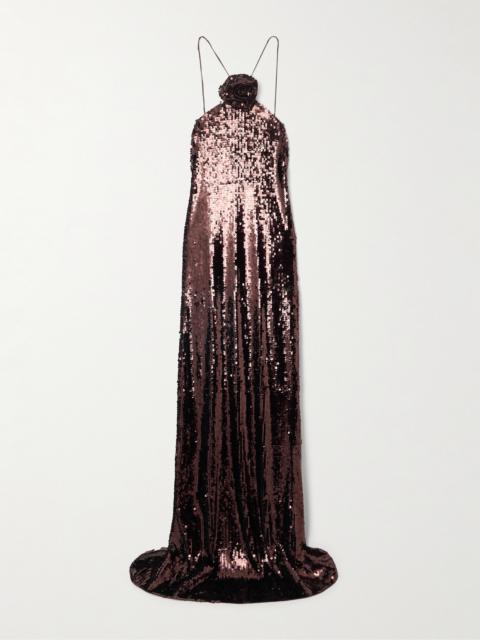 MAGDA BUTRYM Appliquéd Sequined Tulle Halterneck Gown