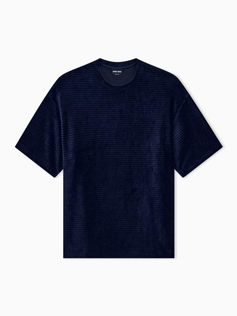 GIORGIO ARMANI T-SHIRT REGULAR FIT IN STRIPED JACQUARD CHENILLE JERSEY