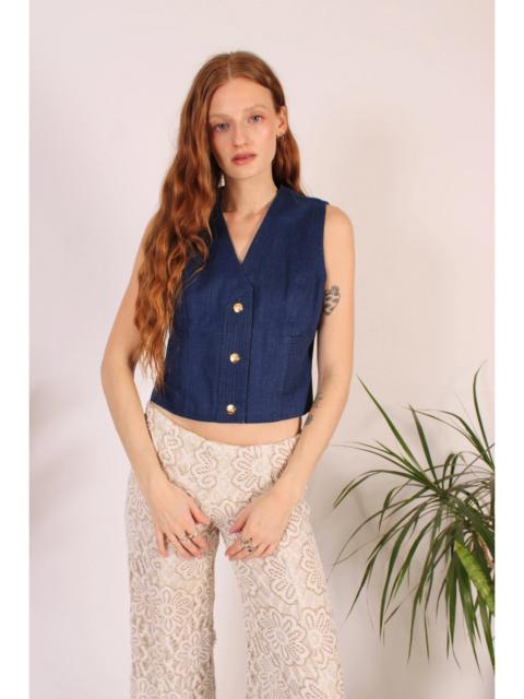 FREE PEOPLE Celine 1990's Vintage Navy Blue denim Vest Selected By Wolf And Moon Vintage