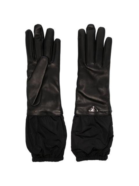Prada enamel-logo leather gloves