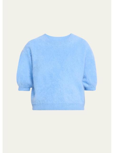 LISA YANG Juniper Brushed Cashmere Short-Sleeve Sweater