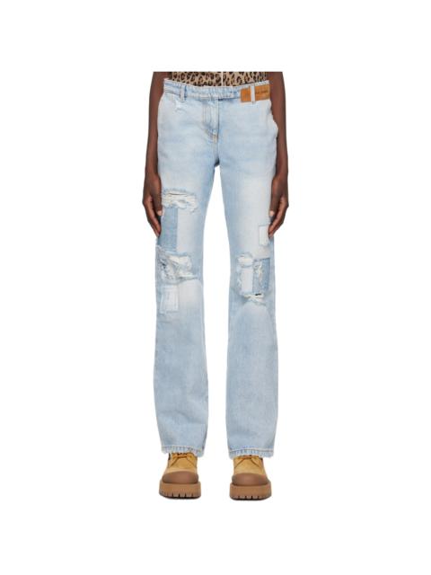 Palm Angels Blue Straight-Leg Jeans