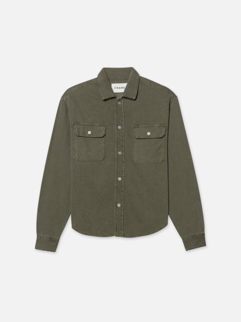 FRAME Textured Terry Overshirt in Smokey Olive