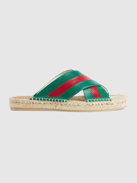 GUCCI Men's leather slide sandal with Web