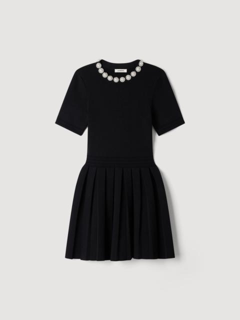 Sandro SHORT DRESS WITH BEADED FLOWERS