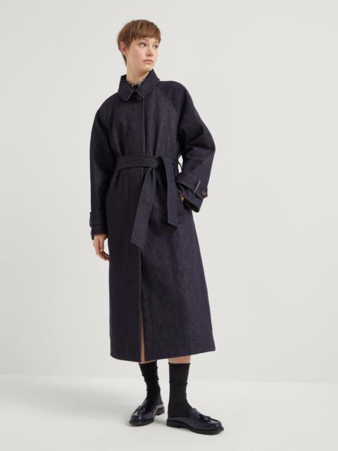 Brunello Cucinelli No-fade denim trench with Thermore® padding and shiny cuff details
