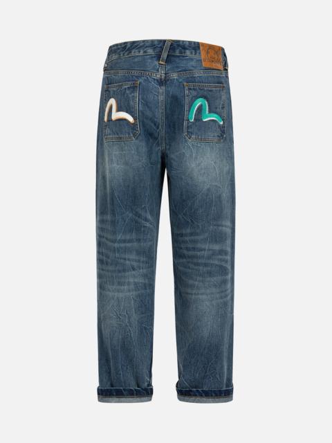 SEAGULL PRINT AND EMBROIDERY RELAX FIT JEANS