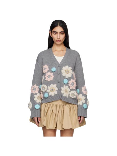 GANNI Gray Cotton Cashmere Flower Cardigan