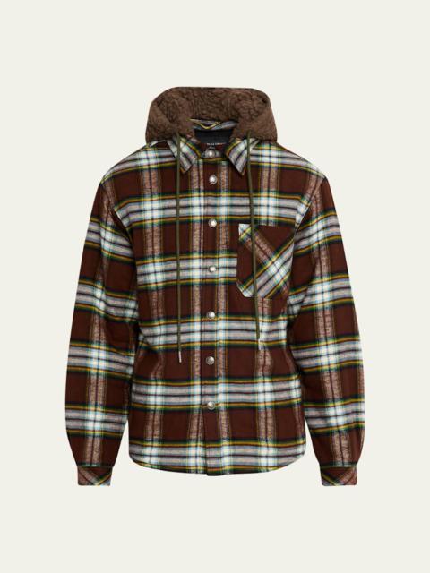 COÛT DE LA LIBERTÉ Men's Cotton Plaid Sherpa-Hooded Shirt Jacket