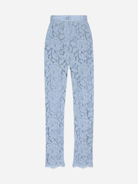 Dolce & Gabbana Tailored branded floral cordonetto lace pants with DG logo