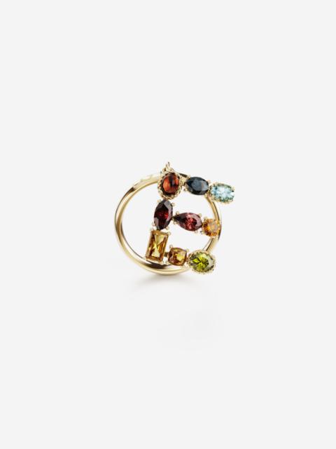Dolce & Gabbana Rainbow alphabet E ring in yellow gold with multicolor fine gems