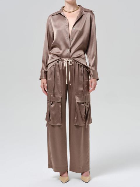 Citizens of Humanity Tullah Japanese Hammered Satin Shirt In Cocoa