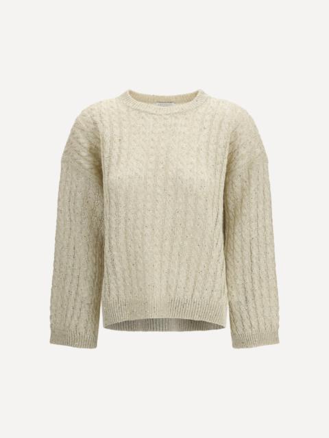 Brunello Cucinelli Dazzling Cable linen Sweater with openwork ribbing