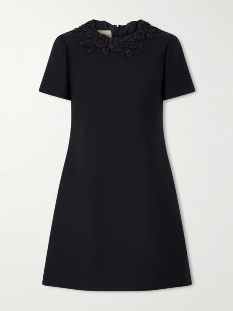 Valentino Embellished silk-trimmed wool and silk-blend crepe mini dress Black