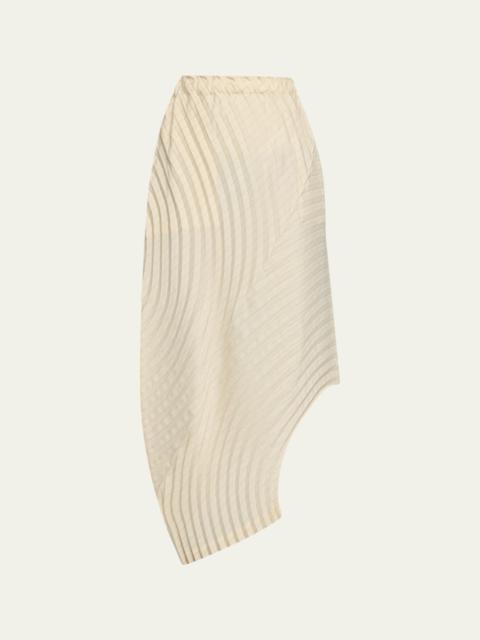 ISSEY MIYAKE Curved Pleats Stripe Maxi Skirt