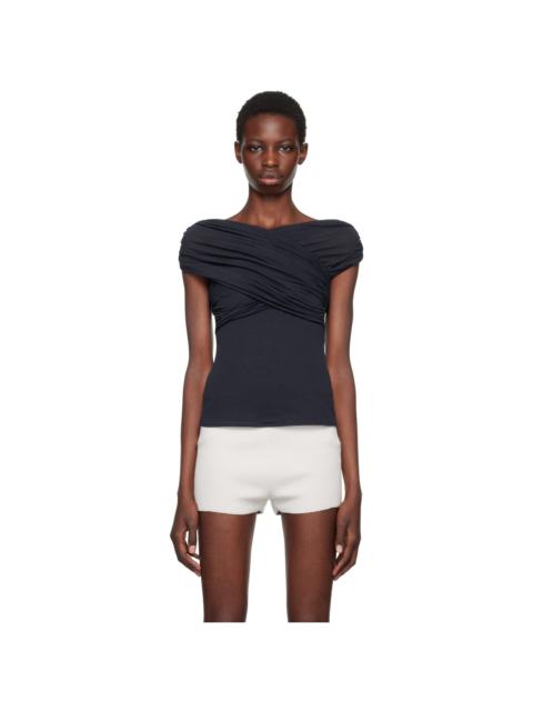 AMI Paris Navy Draped Blouse
