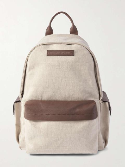 Brunello Cucinelli Logo-Appliquéd Leather and Suede-Trimmed Canvas Backpack