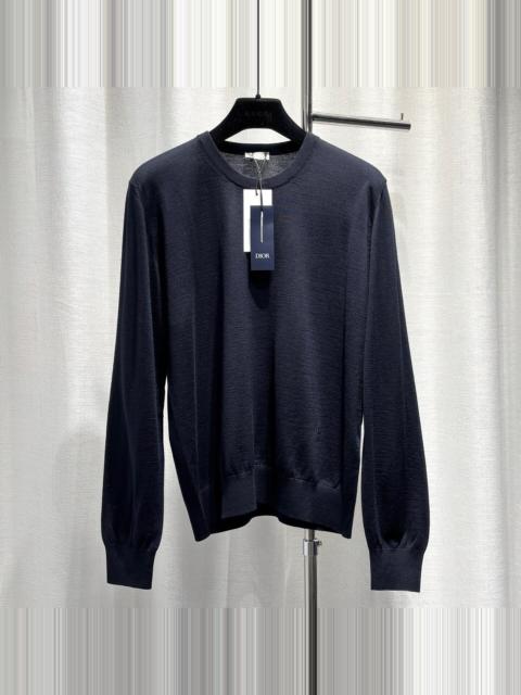 Dior Dior Navy Blue CD Letter Embroidered Logo Ribbed Collar Wool Sweater