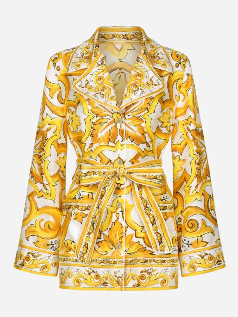 Silk twill pajama shirt with majolica print