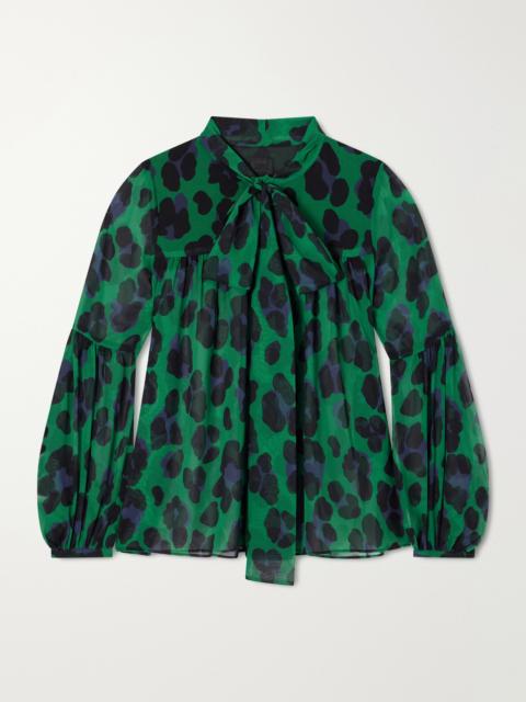 ANNA SUI Knotted Gathered Leopard-print Georgette Blouse