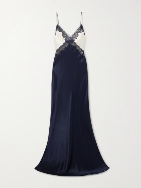 REBECCA VALLANCE Aumoe Lace-trimmed Silk-satin Gown