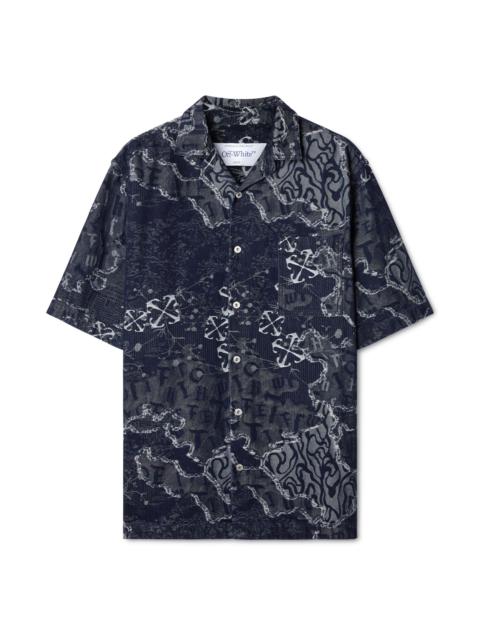 Blue Camo Jacquard Denim Bowling Shirt