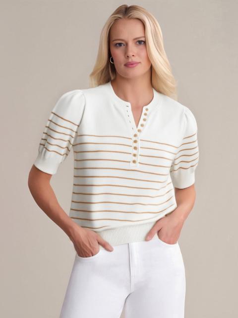 525 america Carly: Stripe Half Button Cotton Sweater