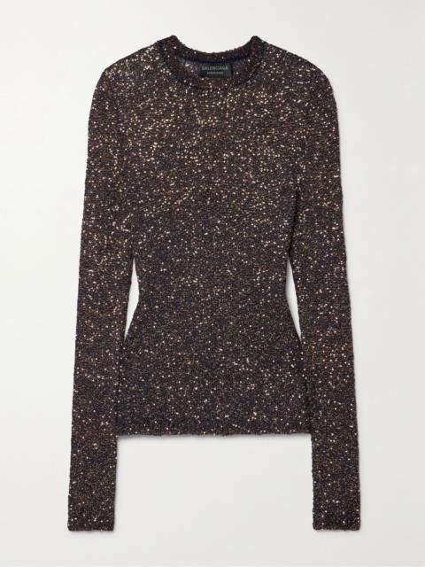 BALENCIAGA Sequined stretch-knit sweater Brown