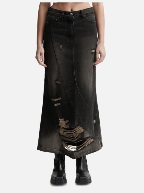 DAMAGED DENIM LONG SKIRT