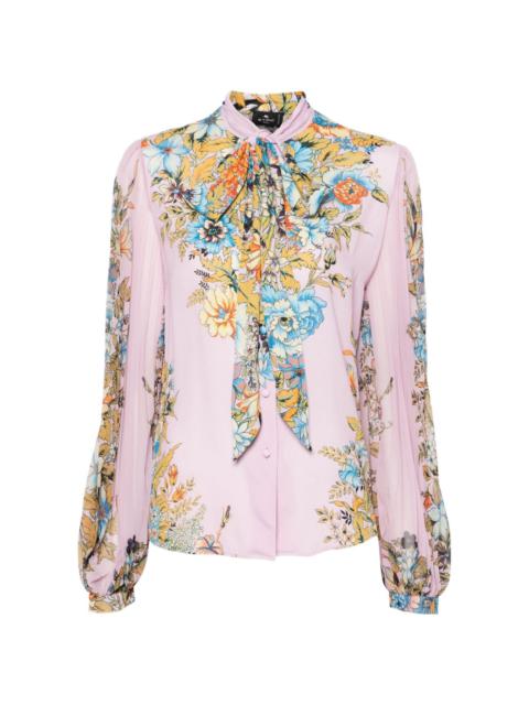 floral-print self-tie shirt