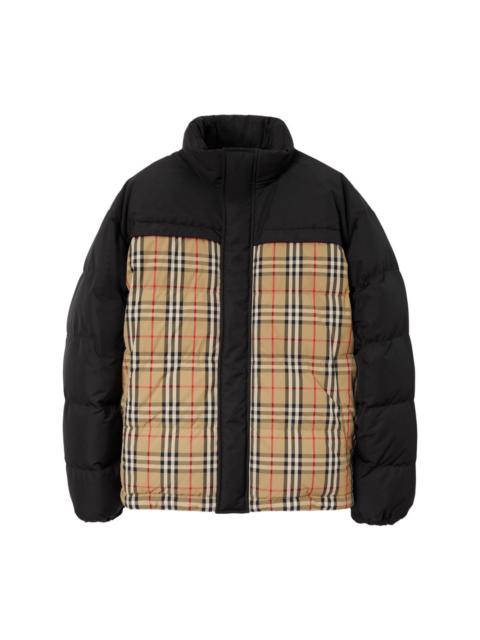Vintage check-pattern reversible padded jacket