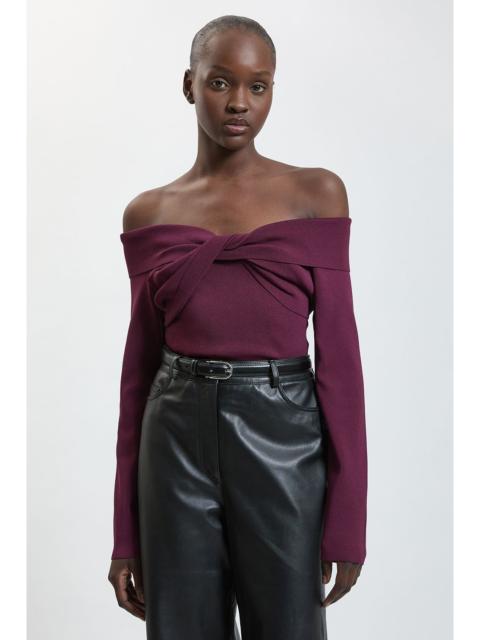 KAREN MILLEN Twist Front Viscose Knitted Bardot Top